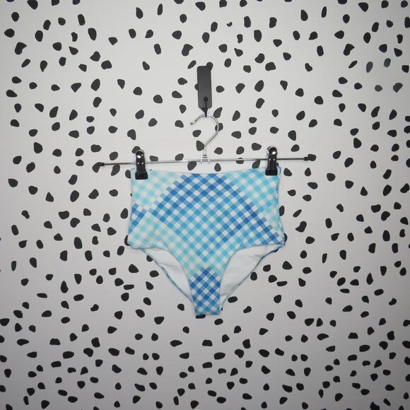 L*Space Portia Blue Picnic Plaid High Waist Bikini Swim Bottoms - Picture 2 of 8